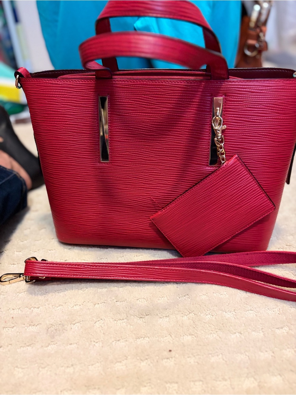 Tom&Eva Red vegan leather Structured purse & removable inner pouch & Cardholder